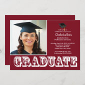 Moderne Graduate Maroon Foto Graduation Party Einladung (Vorne/Hinten)