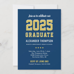 Moderne Graduate Navy Gold Graduation Party 2024 Einladung