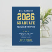 Moderne Graduate Navy Gold Graduation Party 2025 Einladung (Stehend Vorderseite)
