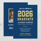 Moderne Graduate Navy Gold Graduation Party 2025 Einladung (Vorne/Hinten)