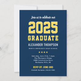 Moderne Graduate Navy Yellow Graduation Party 2023 Einladung