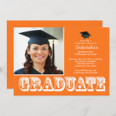 Moderne Graduate Orange Foto Graduation Party Einladung (Vorne/Hinten)