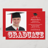 Moderne Graduate Red Foto Graduation Party Einladung (Vorne/Hinten)