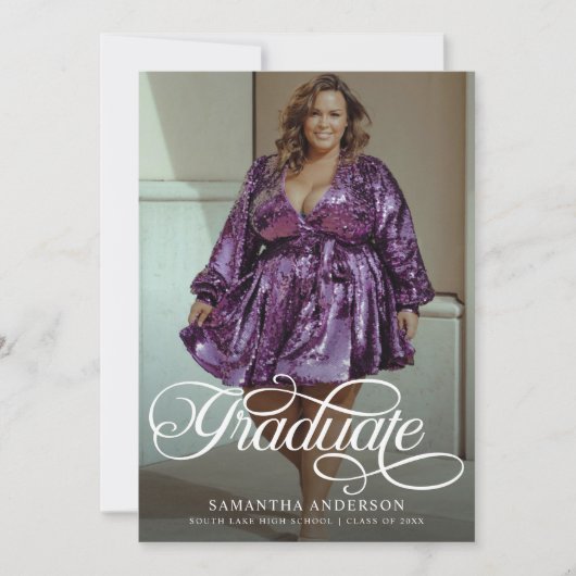 Moderne Graduate Script 2 Fotos Graduation Party Einladung (Vorderseite)