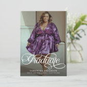 Moderne Graduate Script 2 Fotos Graduation Party Einladung (Stehend Vorderseite)