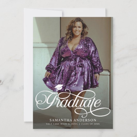 Moderne Graduate Script 2 Fotos Graduation Party Einladung (Vorderseite)