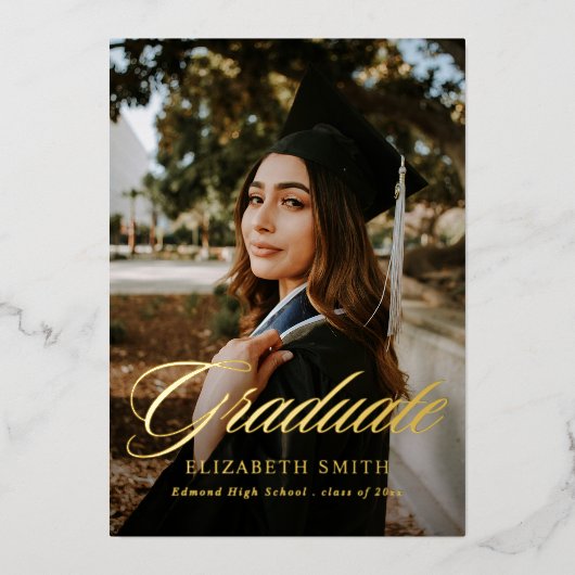 Moderne Graduate Script 2 Fotos Graduation Party Folieneinladung (Vorderseite)