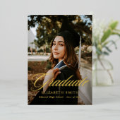 Moderne Graduate Script 2 Fotos Graduation Party Folieneinladung (Stehend vorne)