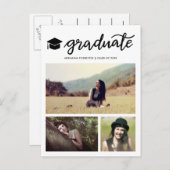 Moderne Graduate Script Abschluss FotoCollage Einladungspostkarte (Vorne/Hinten)