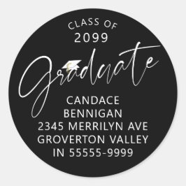 Moderne Graduate Script Schwarz-weiße Rücksendeadr Runder Aufkleber