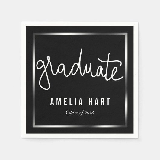 Moderne Graduate Typografie Chic Black Serviette (Vorderseite)