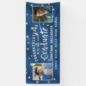 Moderne Graduate Typografy Foto Blue Gold Stars Banner (Vertikal)