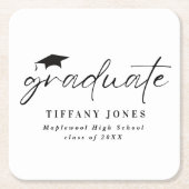 Moderne Graduate White Script Graduation Party Rechteckiger Pappuntersetzer (Vorderseite)