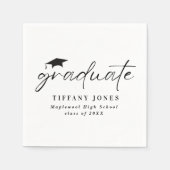 Moderne Graduate White Script Graduation Party Serviette (Vorderseite)