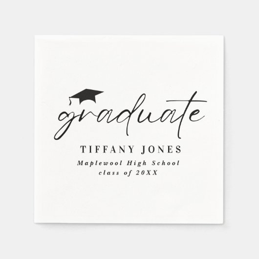 Moderne Graduate White Script Graduation Party Serviette (Vorderseite)