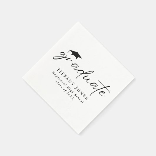Moderne Graduate White Script Graduation Party Serviette (Ecke)