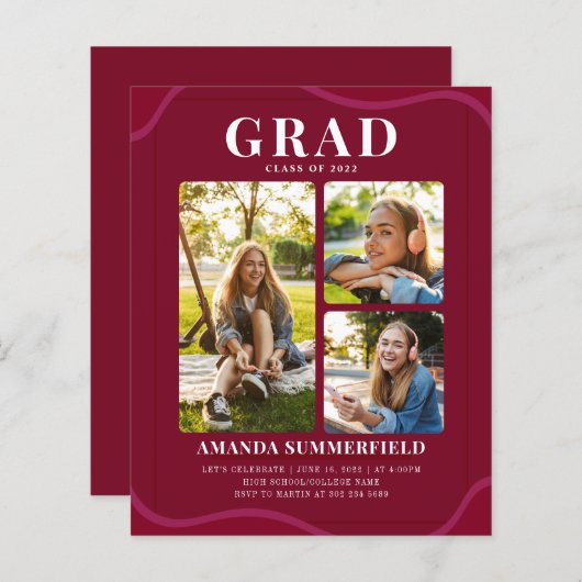 Moderne Graduationspartei Burgund Grad Foto 2025 (Vorne/Hinten)