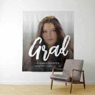 Moderne Graduierten Pinsel Schrift Foto Abschlussf Wandteppich