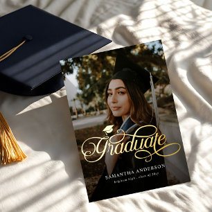 Moderne Graduierten-Schrift 2 Fotos Abschlussfeier Folieneinladung