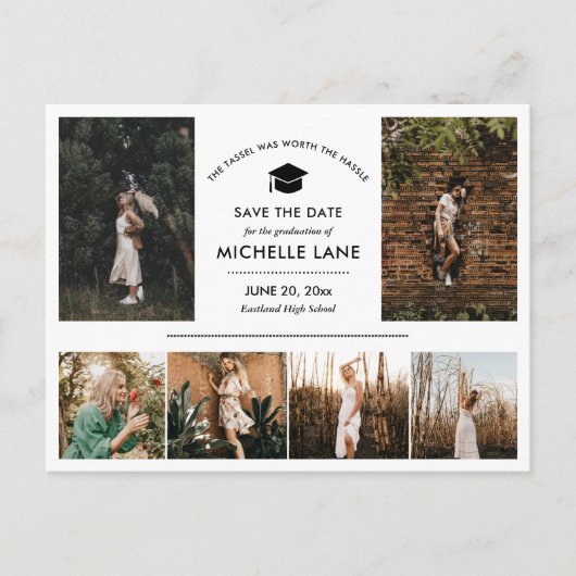 Moderne Graduiertenfotografie Save the Date Postkarte (Vorderseite)