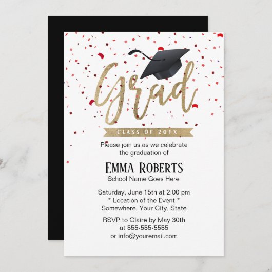 Moderne Graduiertengruppe Cap & Confetti Einladung (Vorne/Hinten)