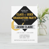 Moderne Graduiertenkap mit Tassel Graduation Party Einladung (Stehend Vorderseite)