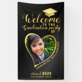 Moderne Graduiertenparty Black Gold Foto Willkomme Banner (Vertikal)