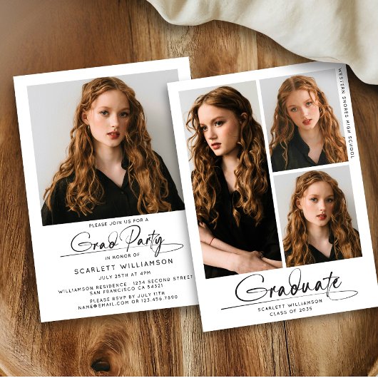 Moderne Graduierungspartei 3 Foto Collage Script Einladung