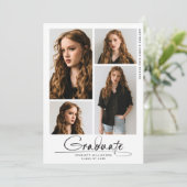 Moderne Graduierungspartei 4 Foto Collage Script Einladung (Stehend Vorderseite)