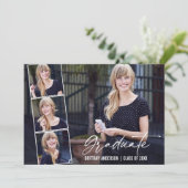 Moderne Graduierungspartei "Calligraphy Ink 4 Foto Einladung (Stehend Vorderseite)