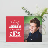 Moderne Graduierungspartei des Roten Fotos Einladung (Stehend Vorderseite)