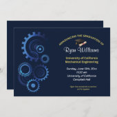 Moderne Graduierungspartei für Blaue Mechanik Einladung (Vorne/Hinten)