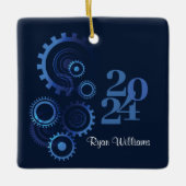 Moderne Graduierungspartei für Blaue Mechanik Keramikornament (Vorderseite)