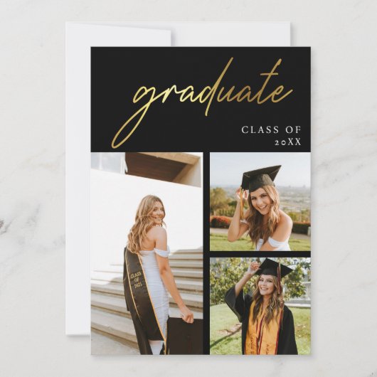 Moderne Graduierungspartei für Gold und Schwarzes Einladung (Vorderseite)