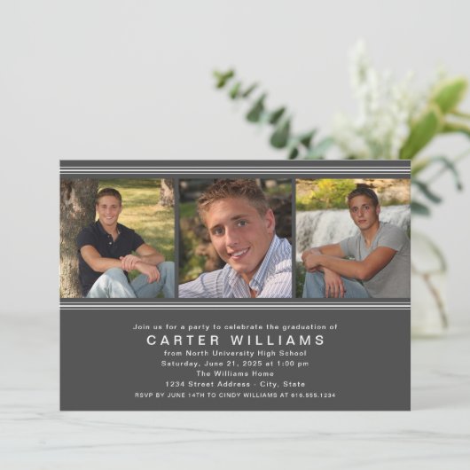 Moderne Graduierungspartei für Holzkohlefotolage Einladung (Stehend Vorderseite)