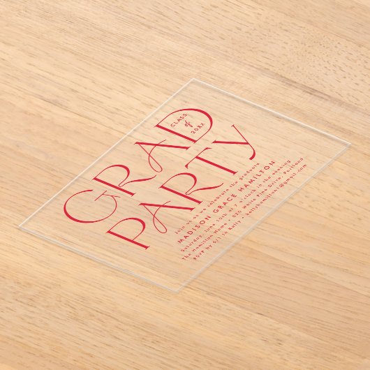 Moderne Graduierungspartei für Rote Typografie Acryleinladungen (Ablage )