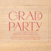 Moderne Graduierungspartei für Rote Typografie Acryleinladungen (Vorderseite)