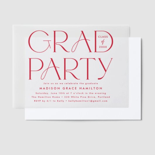 Moderne Graduierungspartei für Rote Typografie Pergament Einladungen (Versetzt)