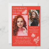 Moderne Graduierungspartei für Rotweiße Schmetterl Einladung (Vorderseite)