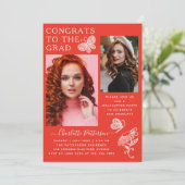 Moderne Graduierungspartei für Rotweiße Schmetterl Einladung (Stehend Vorderseite)