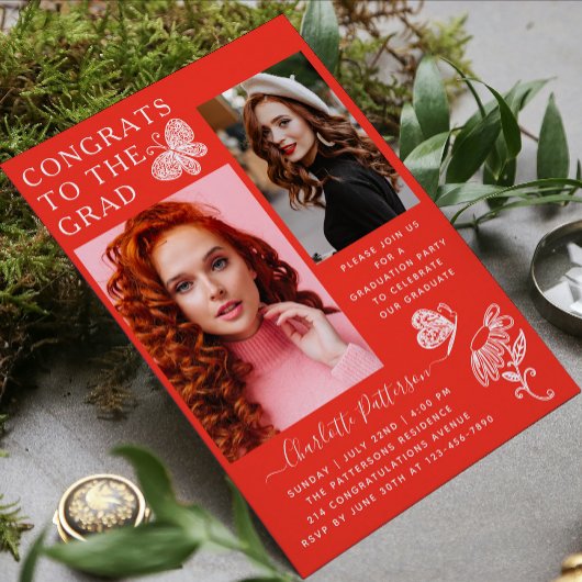 Moderne Graduierungspartei für Rotweiße Schmetterl Einladung