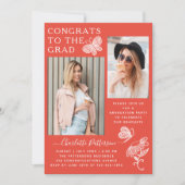 Moderne Graduierungspartei für Rotweiße Schmetterl Einladung (Vorderseite)