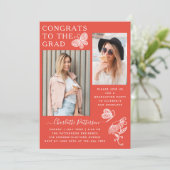 Moderne Graduierungspartei für Rotweiße Schmetterl Einladung (Stehend Vorderseite)