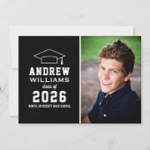 Moderne Graduierungspartei für Schwarz und Weiß de Einladung (Vorderseite)