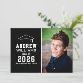 Moderne Graduierungspartei für Schwarz und Weiß de Einladung (Stehend Vorderseite)