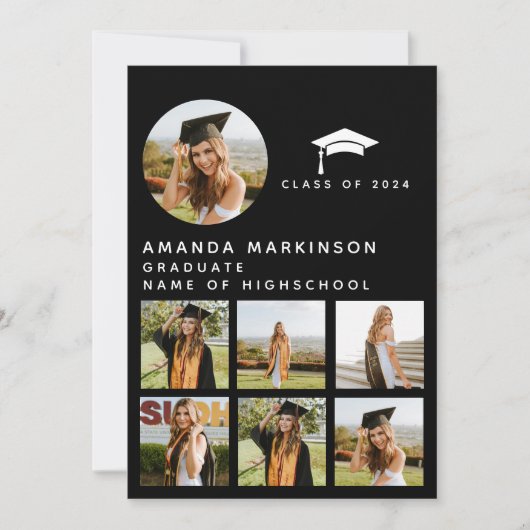 Moderne Graduierungspartei für Schwarz-Weiß-Profil Einladung (Vorderseite)