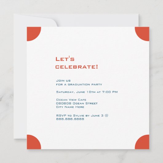 Moderne Graduierungspartei Rot und Blau Platz Einladung (Rückseite)