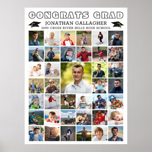 Moderne Graduierungspartei Schwarz-weiß FotoCollag Poster (Vorne)