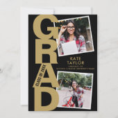 Moderne Graduierungsparty 3 Foto Schwarz und Gold Einladung (Vorderseite)