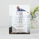 Moderne Graduierungsparty Einladung mit Foto Overl (Stehend Vorderseite)